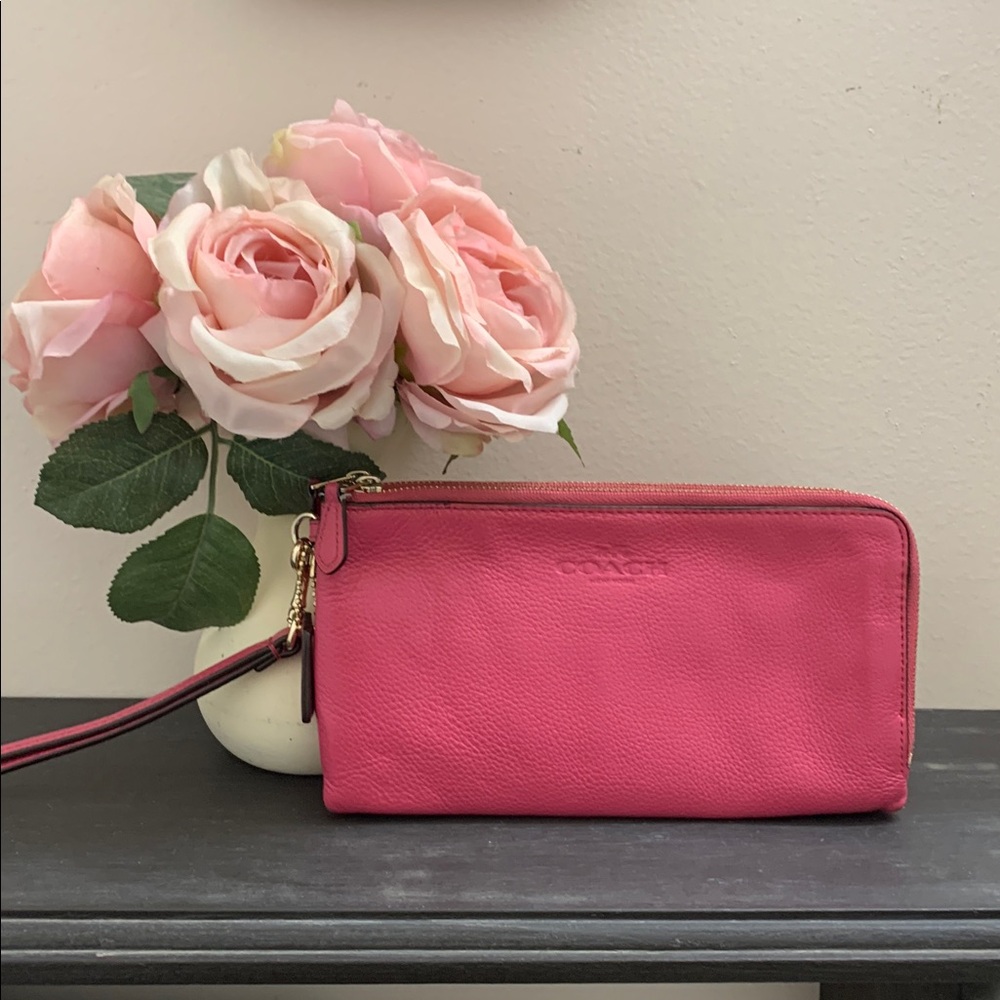 Coach Pink Leather Wristlet Clutch